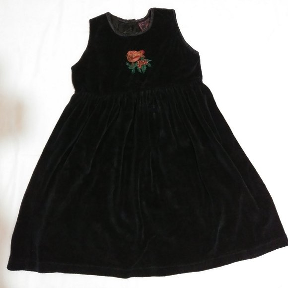 Cornelloki for Cornell Trading Black Velor Dress Embroidered Robin Girls 3 / 4 - Picture 1 of 9